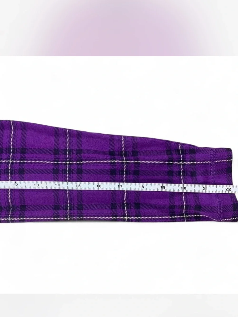 Ralph Lauren Purple Plaid Ruffle Front Top size L